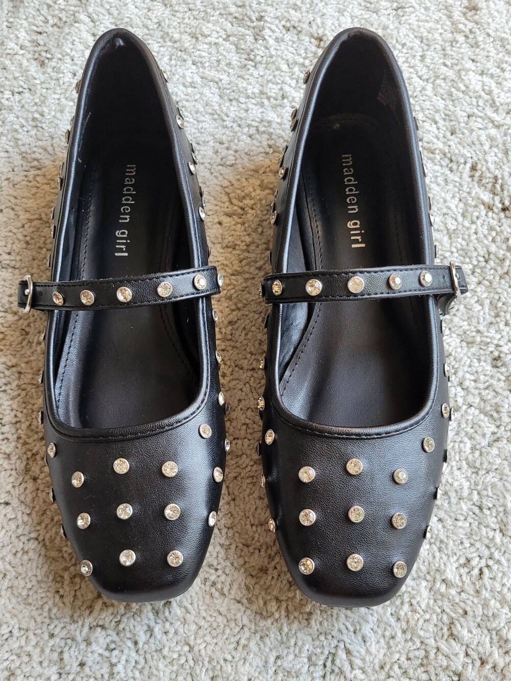 Mary Janes In Black Studded With Rhinestones Great Condition 8